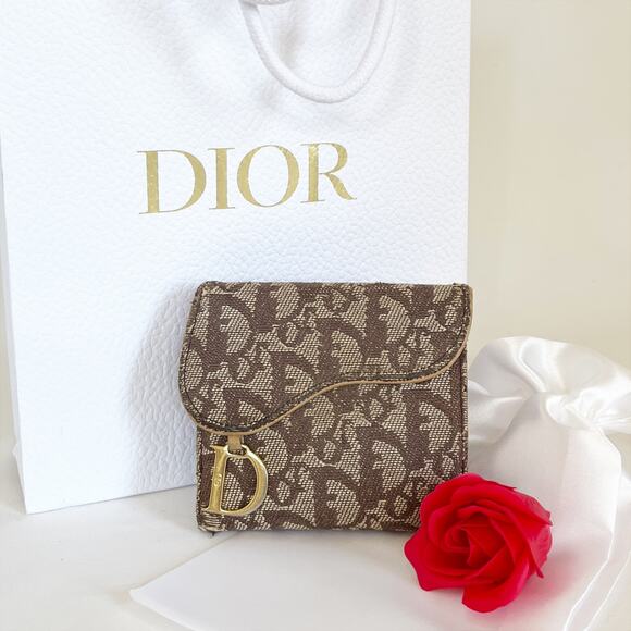 DIOR Trotter Canvas Leather Bi-fold Compact Wallet - Picture 12 of 13